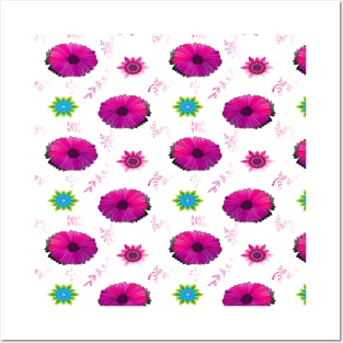 Cute And Beautiful Flowers Seamless Pattern With  pink Color Posters and Art